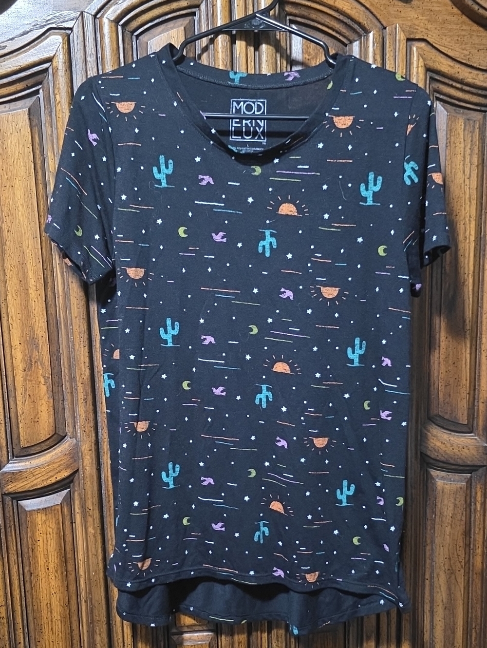 Modern Lux Large Black Celestial Desert Graphic Tee Cactus Moon Star Sunset